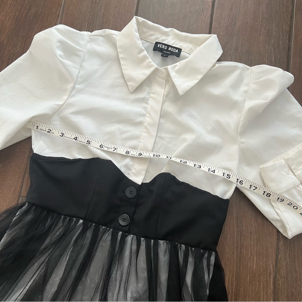 Black and White Vero Moda Calla Tulle Shirt Dress size Medium - Picture 3 of 7